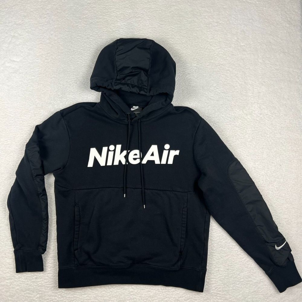 Nike Hoodie Men's Medium Air‎ Black Pullover Logo Print Lightweight Casual